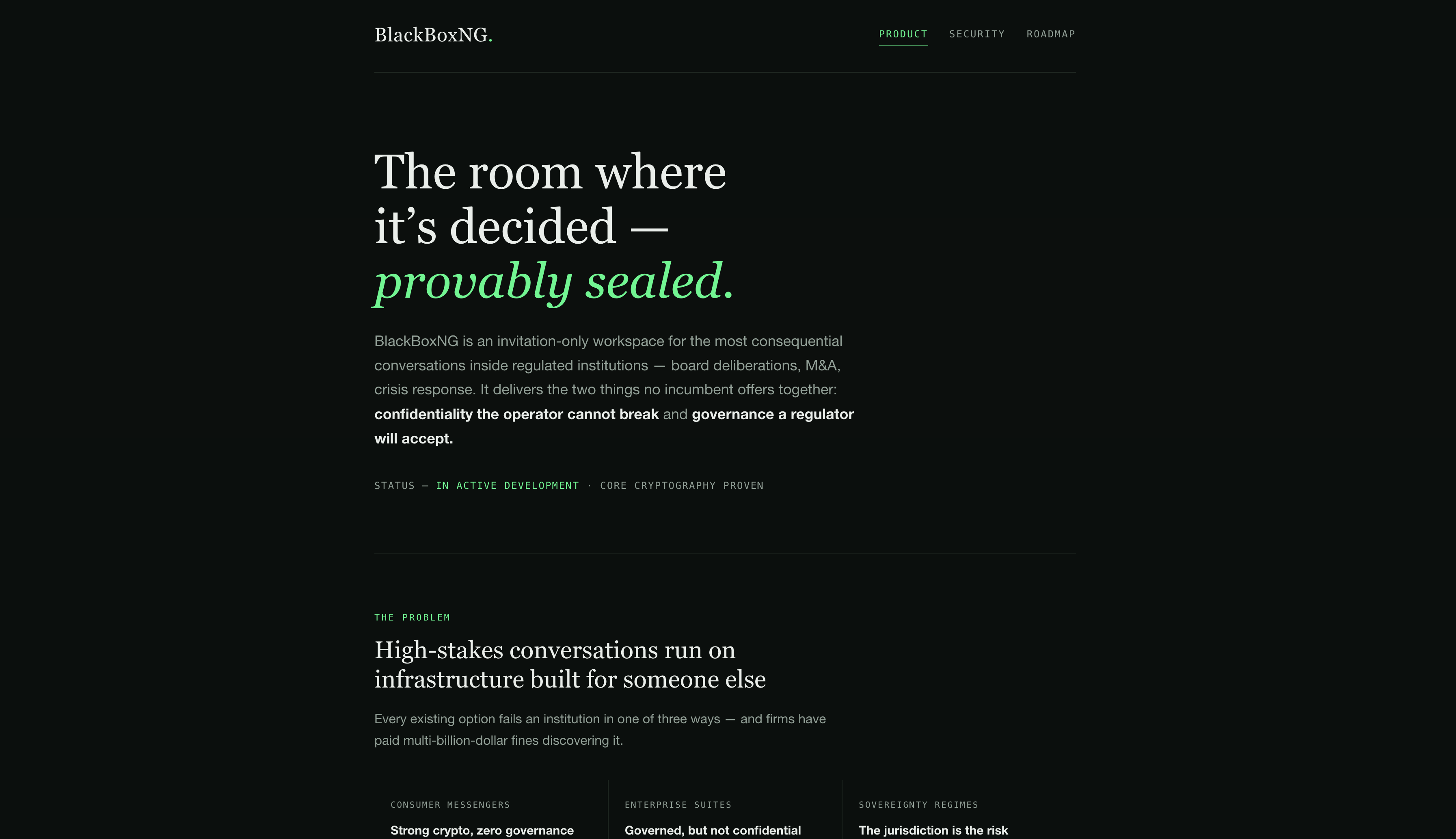 BlackBoxNG website — The room where it's decided, provably sealed